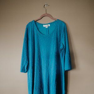 Caroline Rose Peacock Blue Rose Embossed Dress